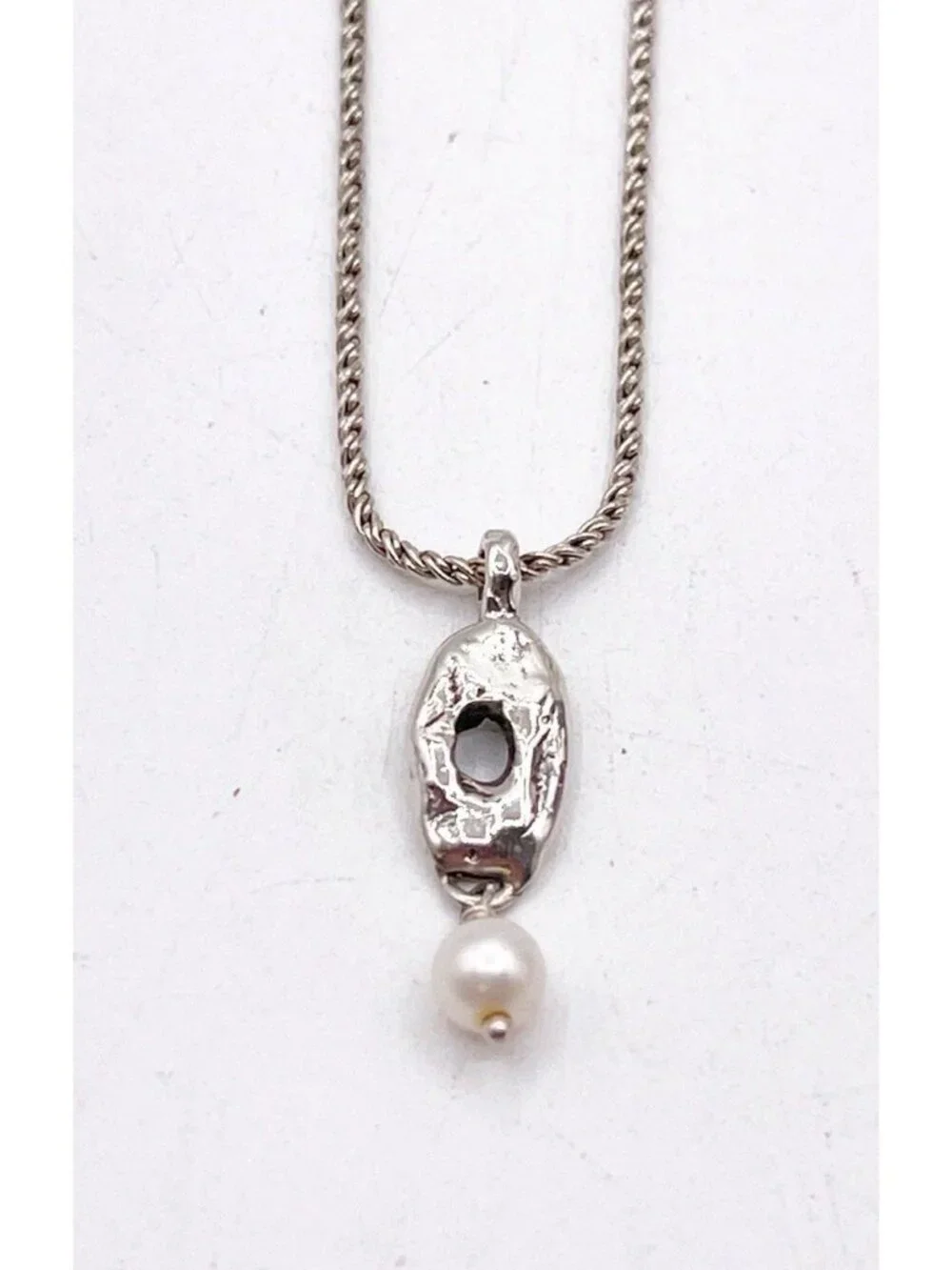925 Sterling Silver Dainty Organic Openwork Pearl Pendant Necklace Minimalist